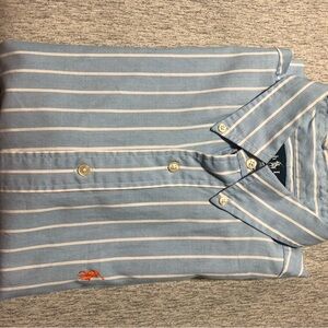 Ralph Lauren Shirt Men Long Sleeve Cotton Blue Striped Pony Logo